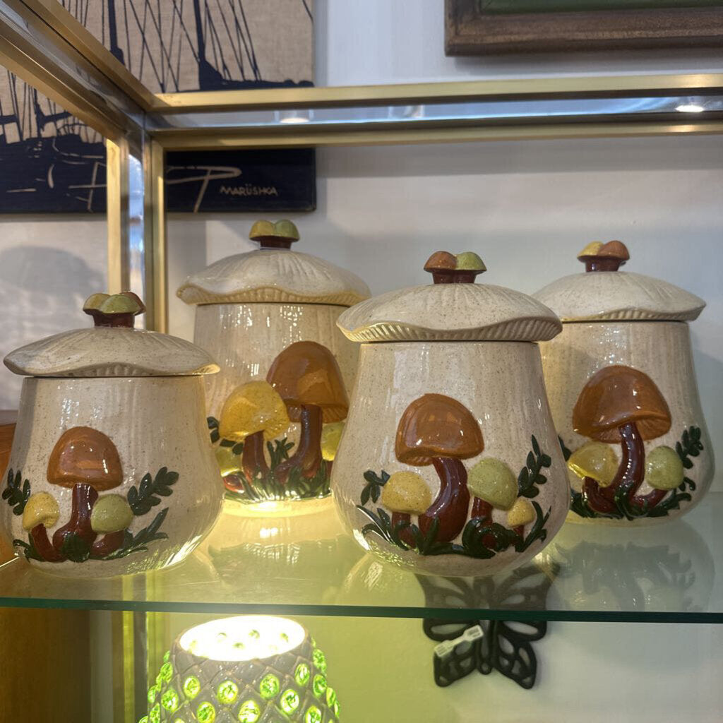 Vintage 4 Piece Merry Mushroom Canister Set