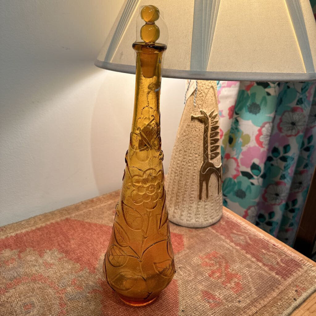 Vintage Tall Amber Floral Bottle