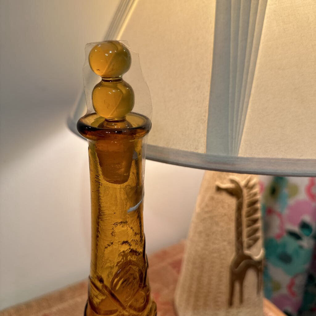 Vintage Tall Amber Floral Bottle