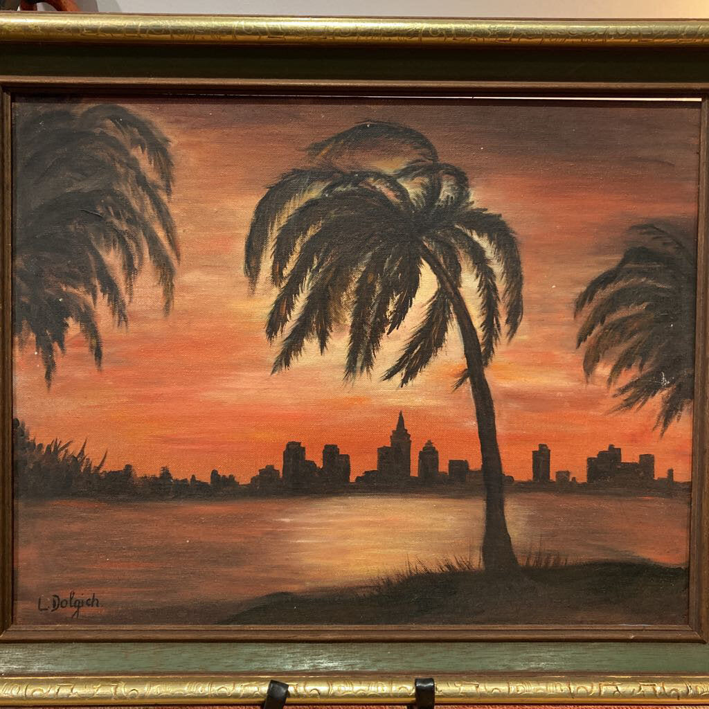 Vintage Palms in Sunset Original Art