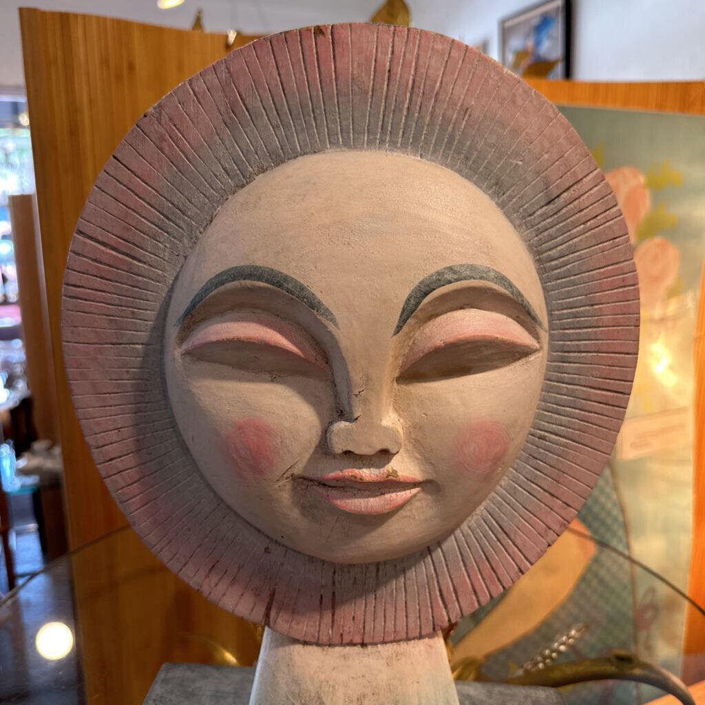 Sun Face Wood Sculpture Folk Art