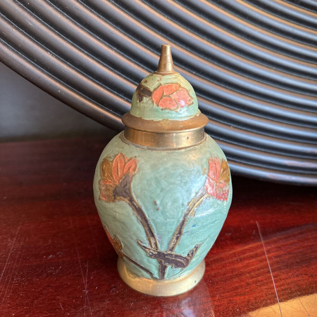 Vintage Solid Brass Ginger Jar & Lid