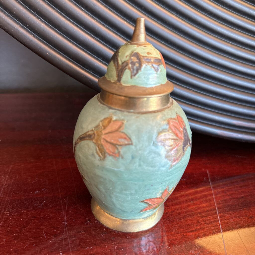 Vintage Solid Brass Ginger Jar & Lid