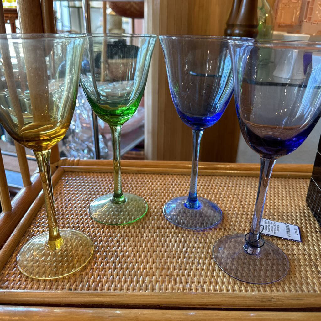Vintage 1980's Colorful Wine Glasses - S/4