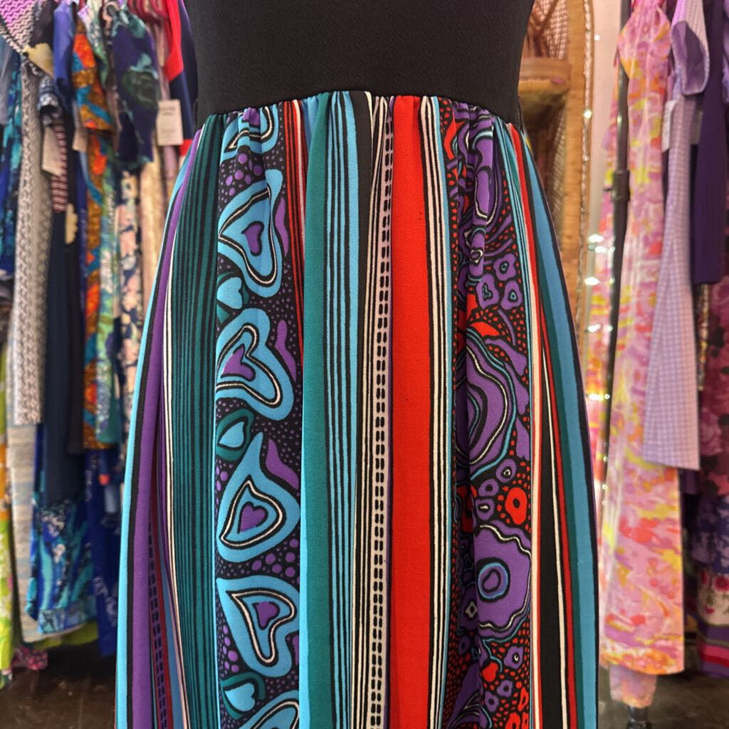 1970s Color Block Psychedelic Maxi Dress