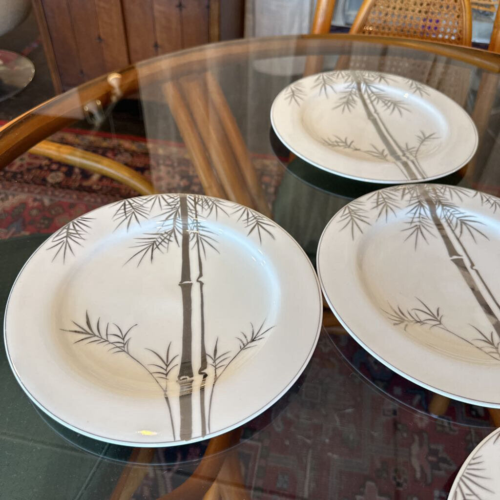 Vintage Kutani Hand Painted Bamboo Dinner Plates, Set of 5