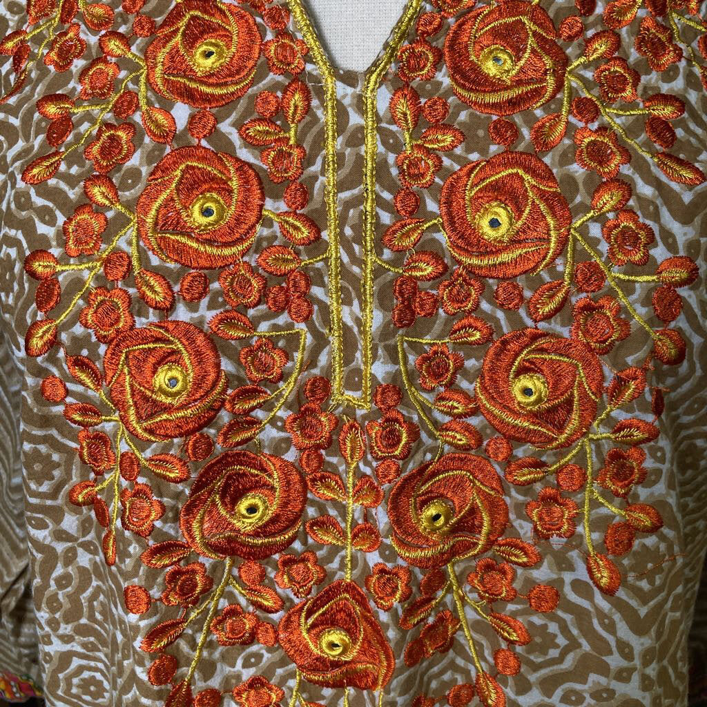Brown kurta with orange embroidery