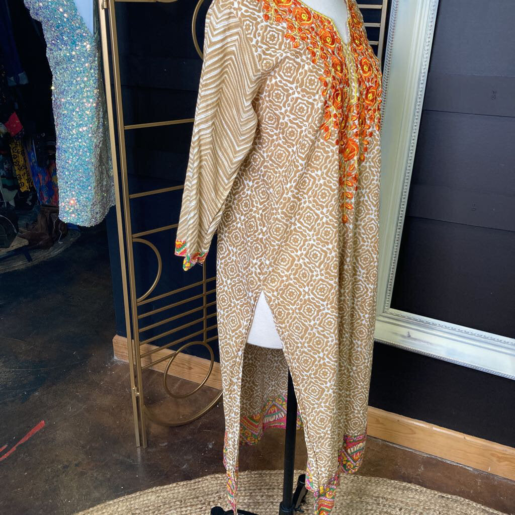 Brown kurta with orange embroidery