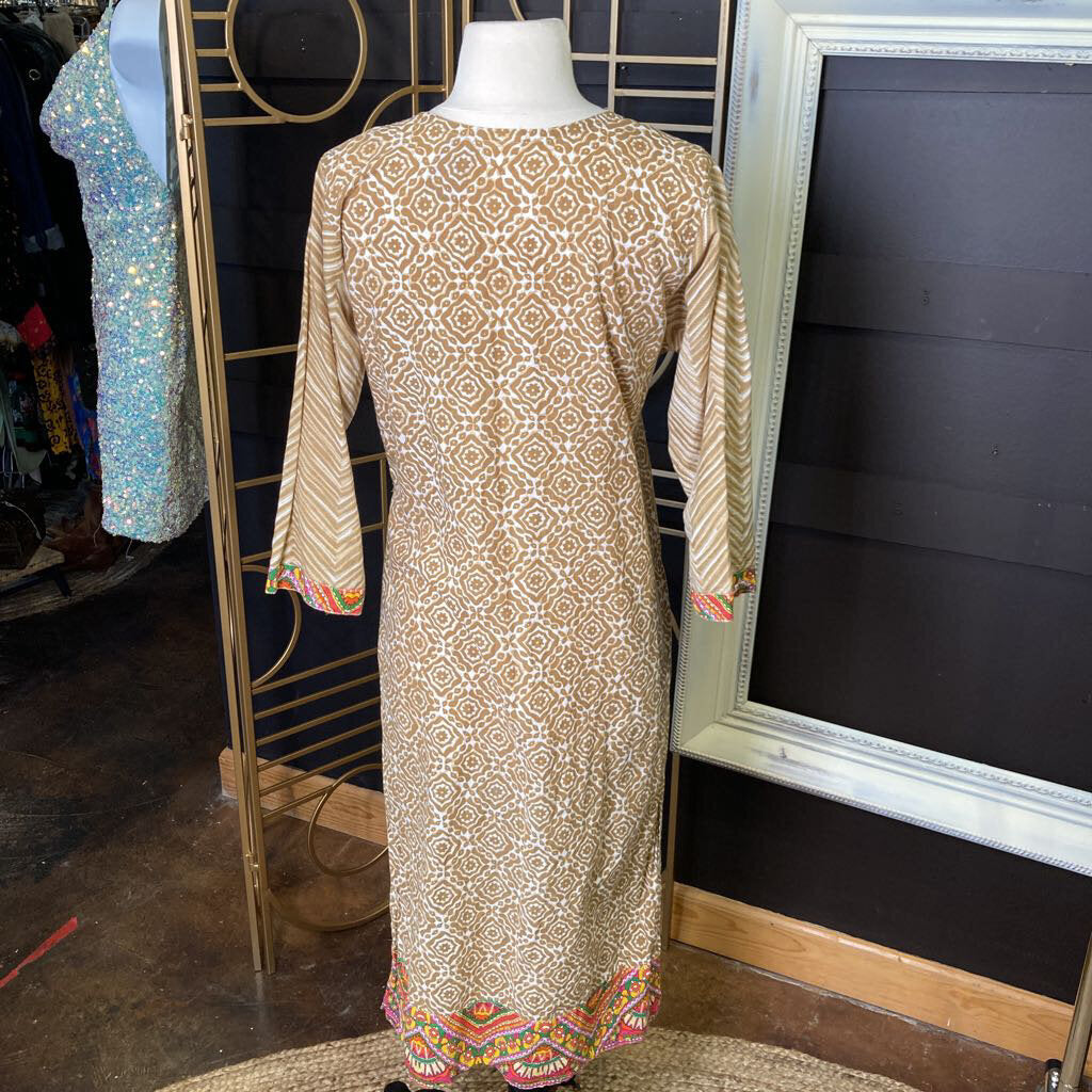 Brown kurta with orange embroidery