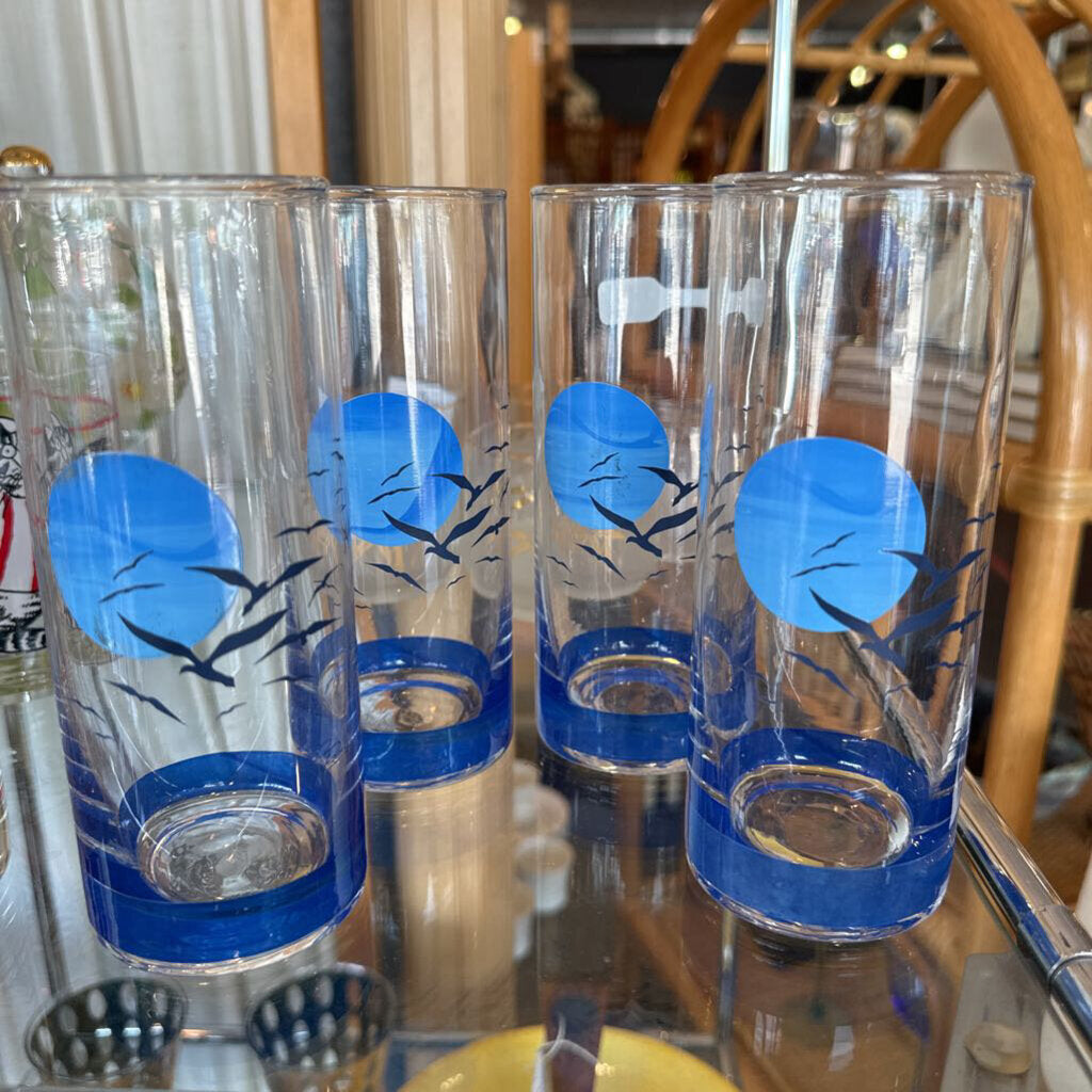 Panache blue birds tall glass set