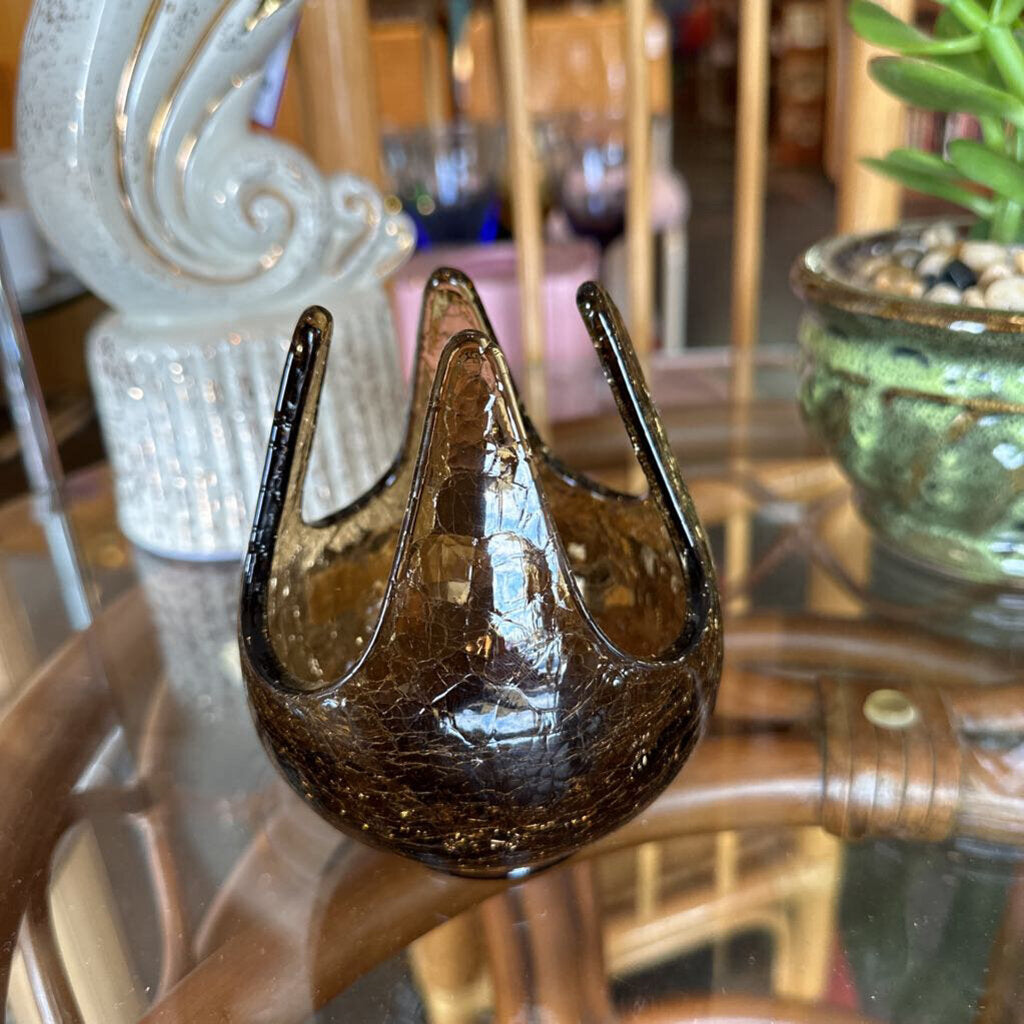 Vintage Viking Crackle Glass Candle Holder