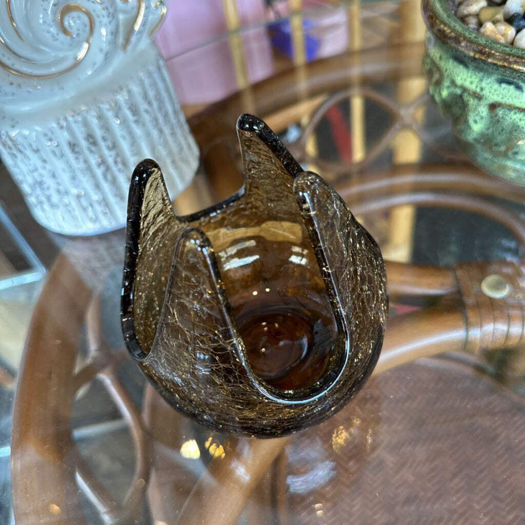 Vintage Viking Crackle Glass Candle Holder