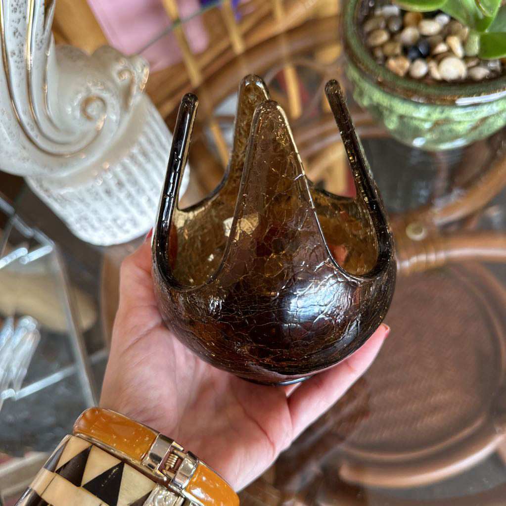 Vintage Viking Crackle Glass Candle Holder