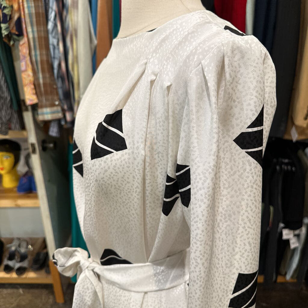 1980s Flora Kung White & Black Dress w/ Belt