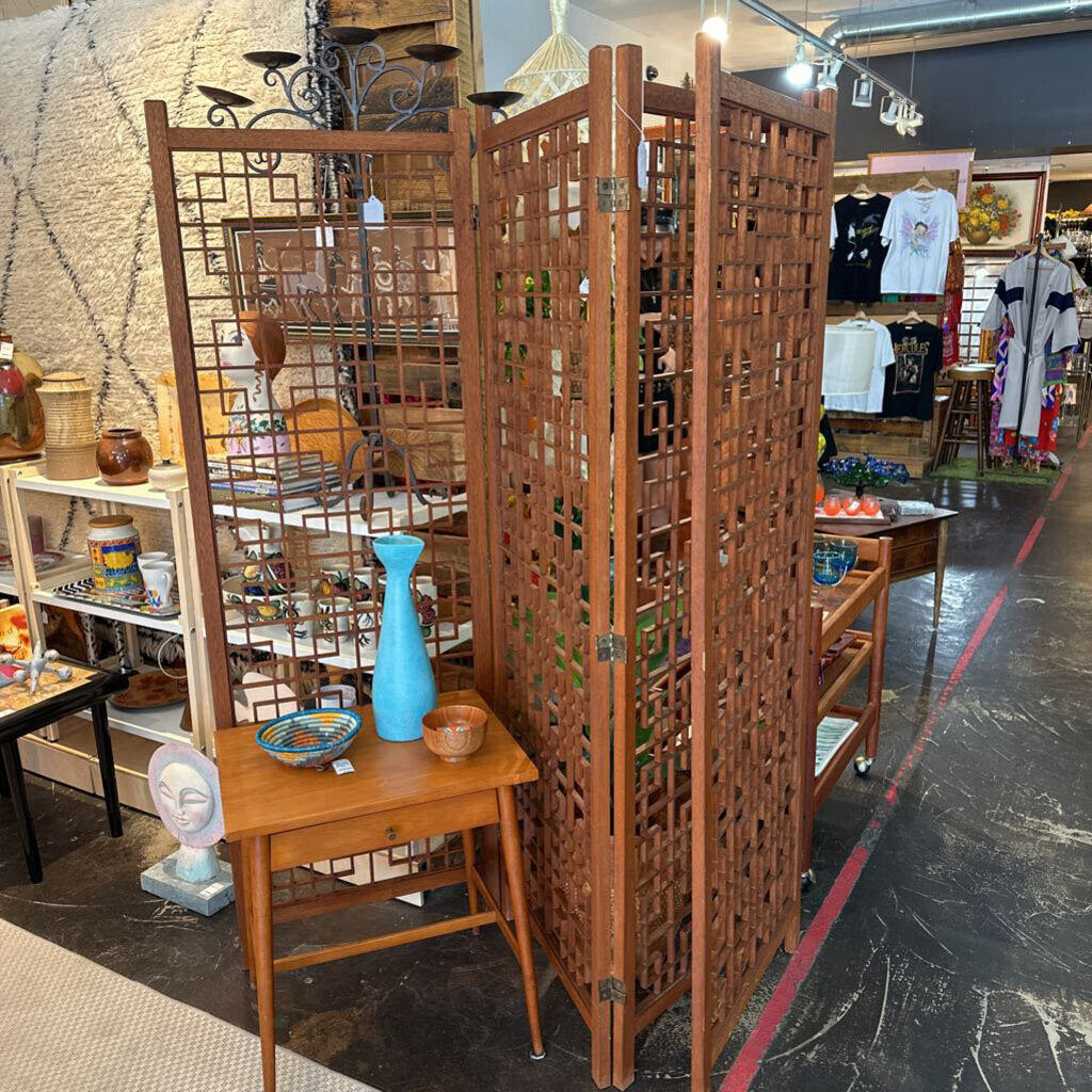 Mid Century Modern Teak Divider 4 Panel Screen - MidModMom