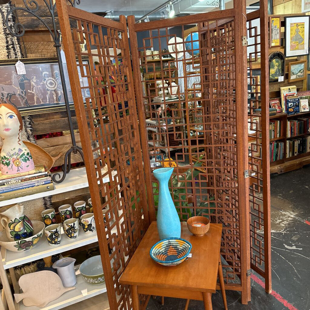 Mid Century Modern Teak Divider 4 Panel Screen - MidModMom