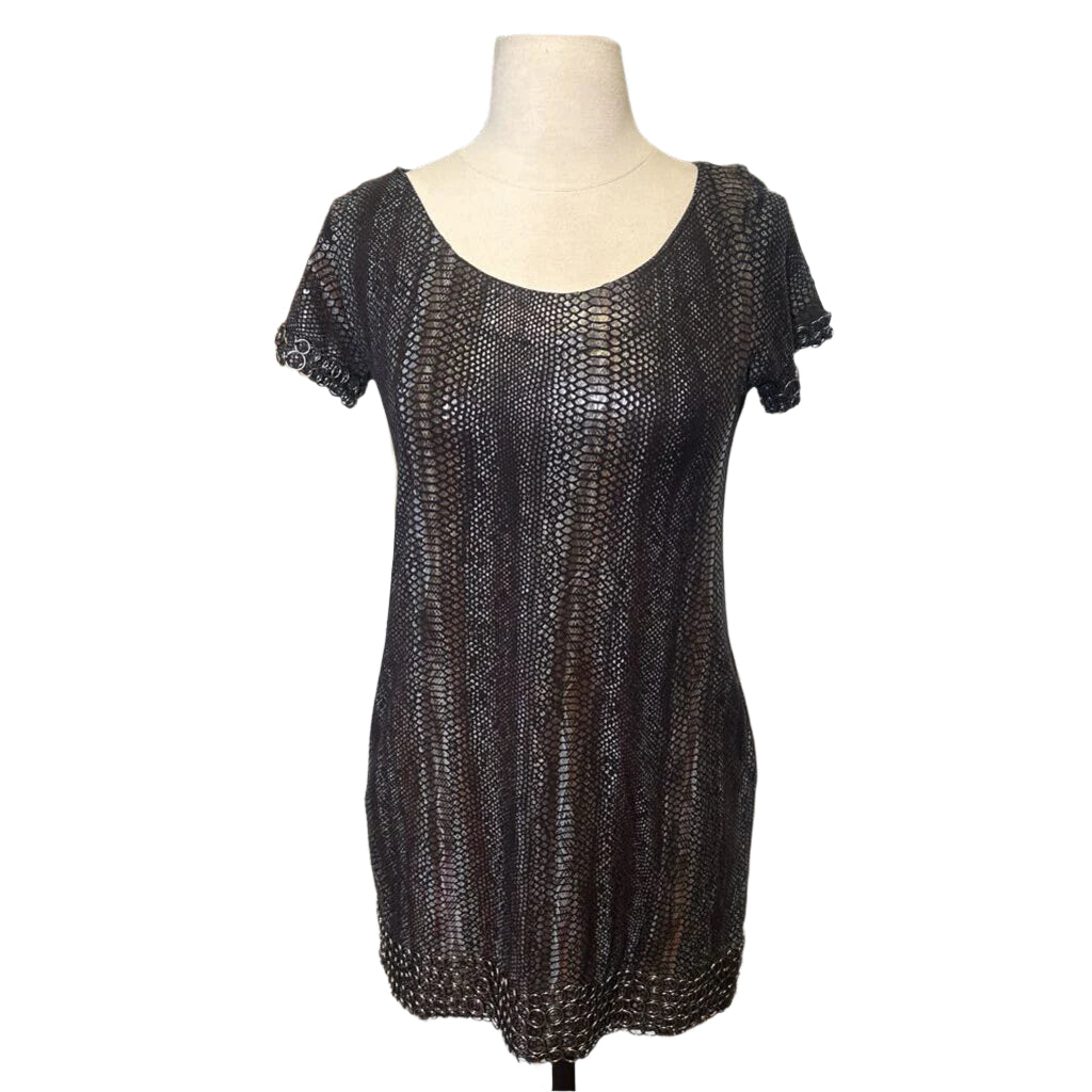 Fechie Snake Print Dress w/ Metal Circle Hem