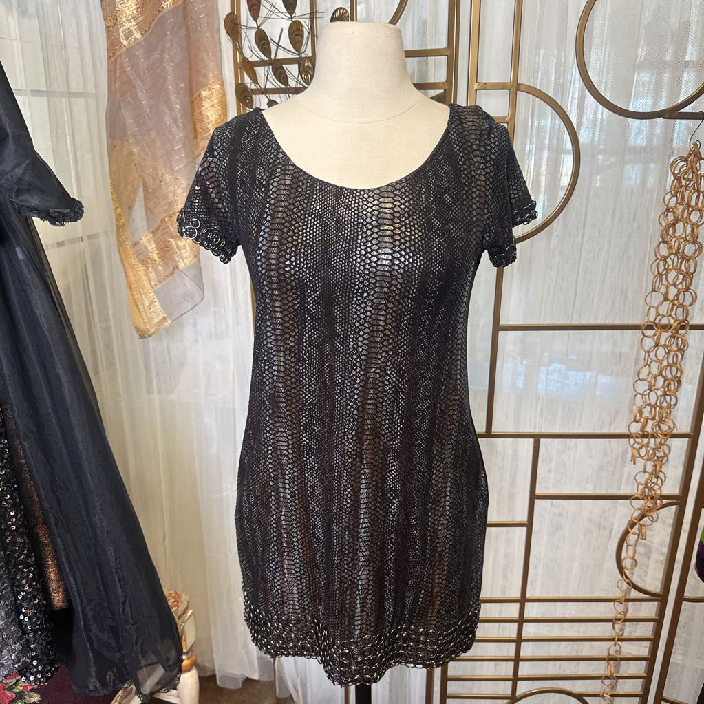 Fechie Snake Print Dress w/ Metal Circle Hem