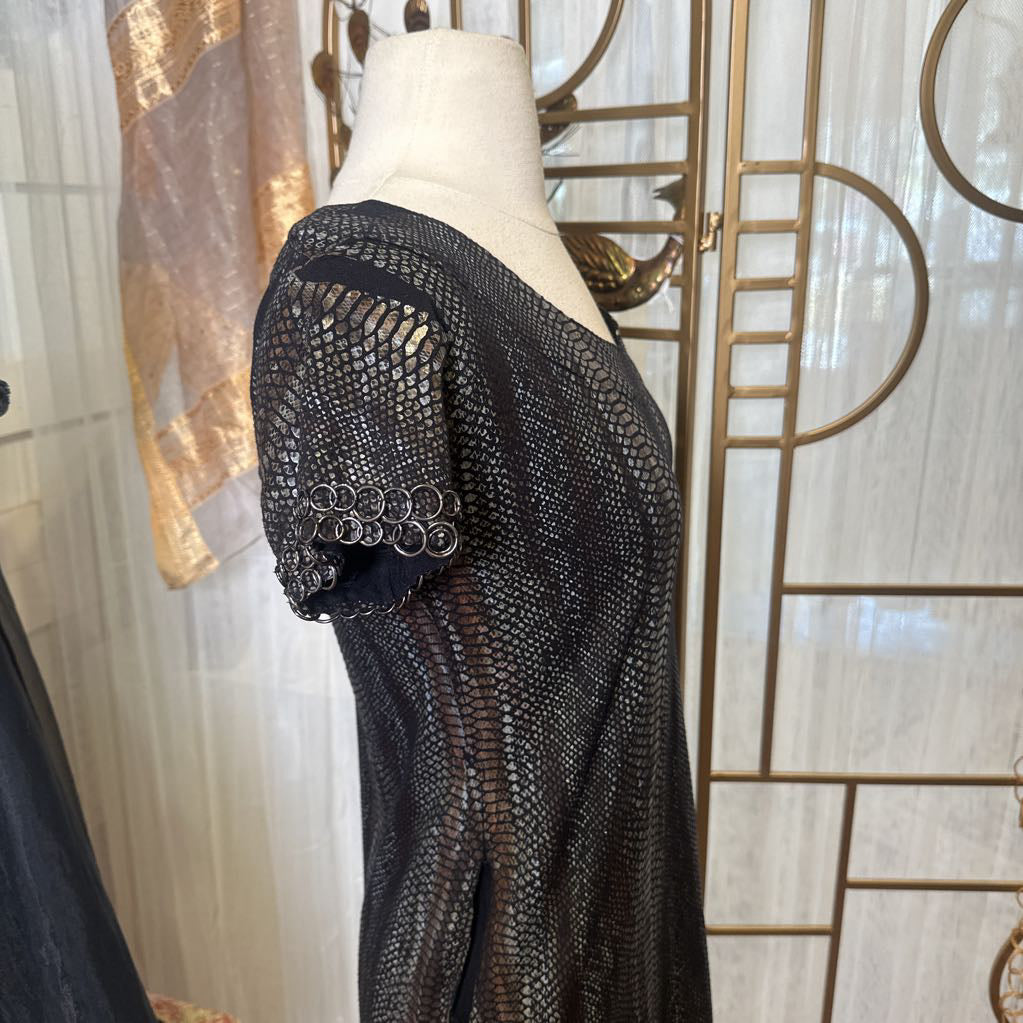 Fechie Snake Print Dress w/ Metal Circle Hem