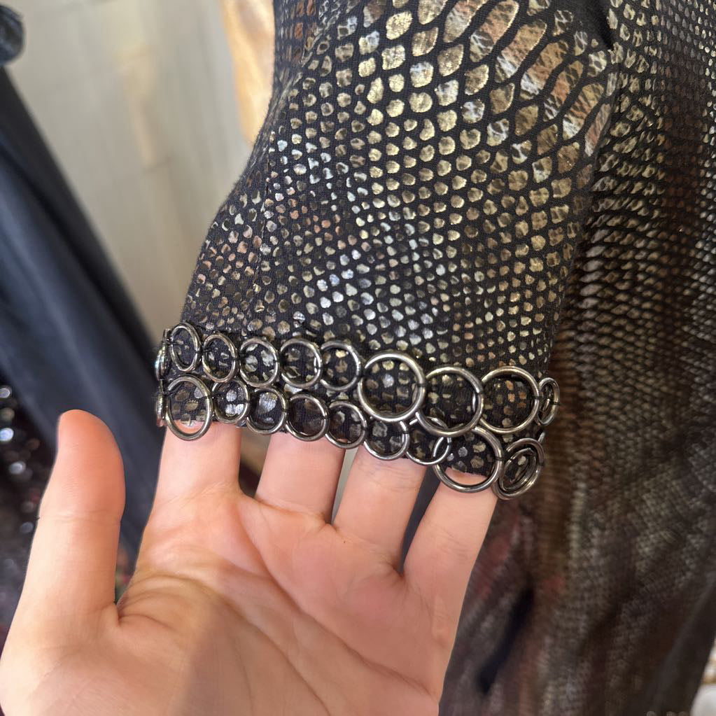 Fechie Snake Print Dress w/ Metal Circle Hem