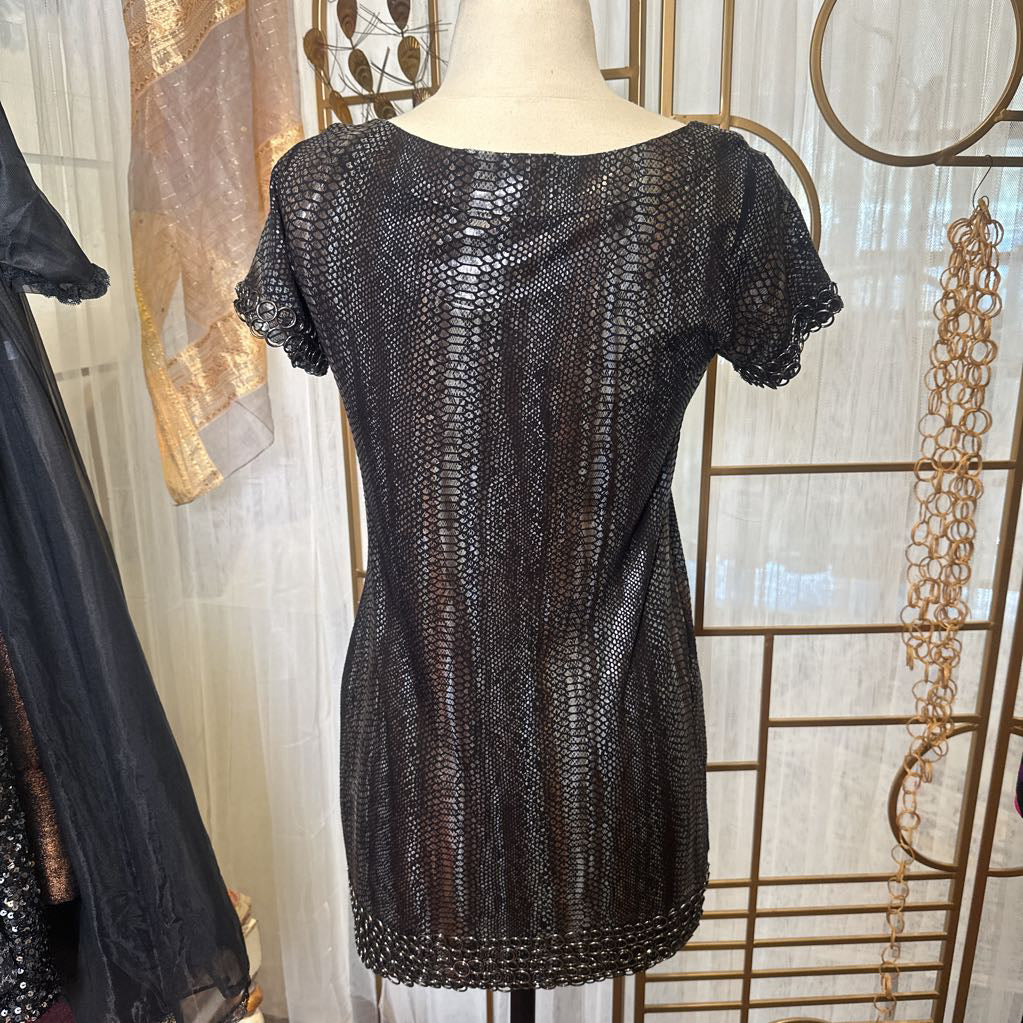 Fechie Snake Print Dress w/ Metal Circle Hem