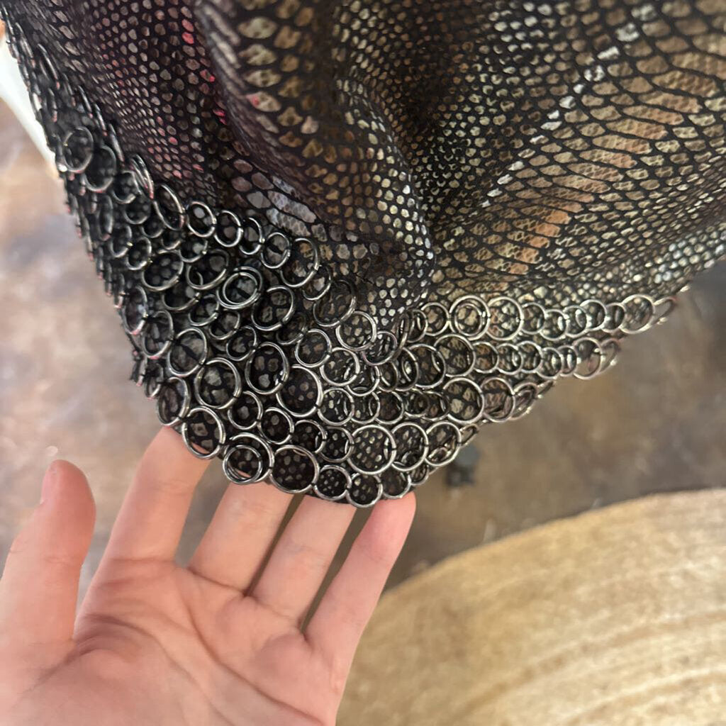 Fechie Snake Print Dress w/ Metal Circle Hem