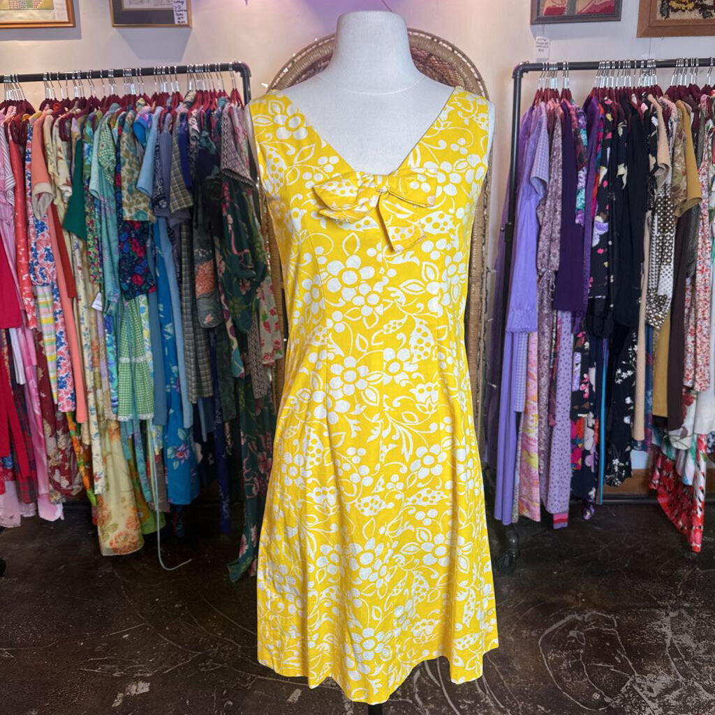 1960s Yellow and White Floral Day dress