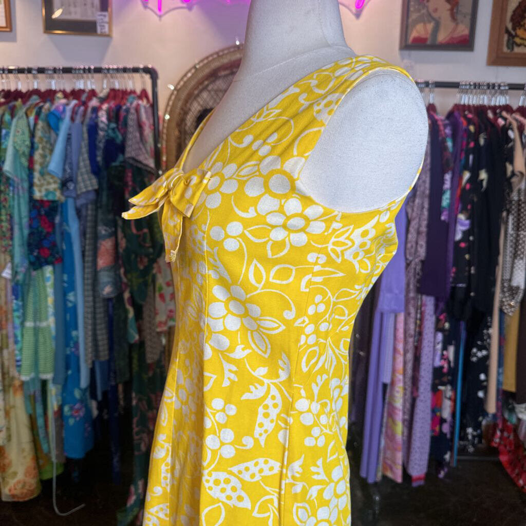1960s Yellow and White Floral Day dress