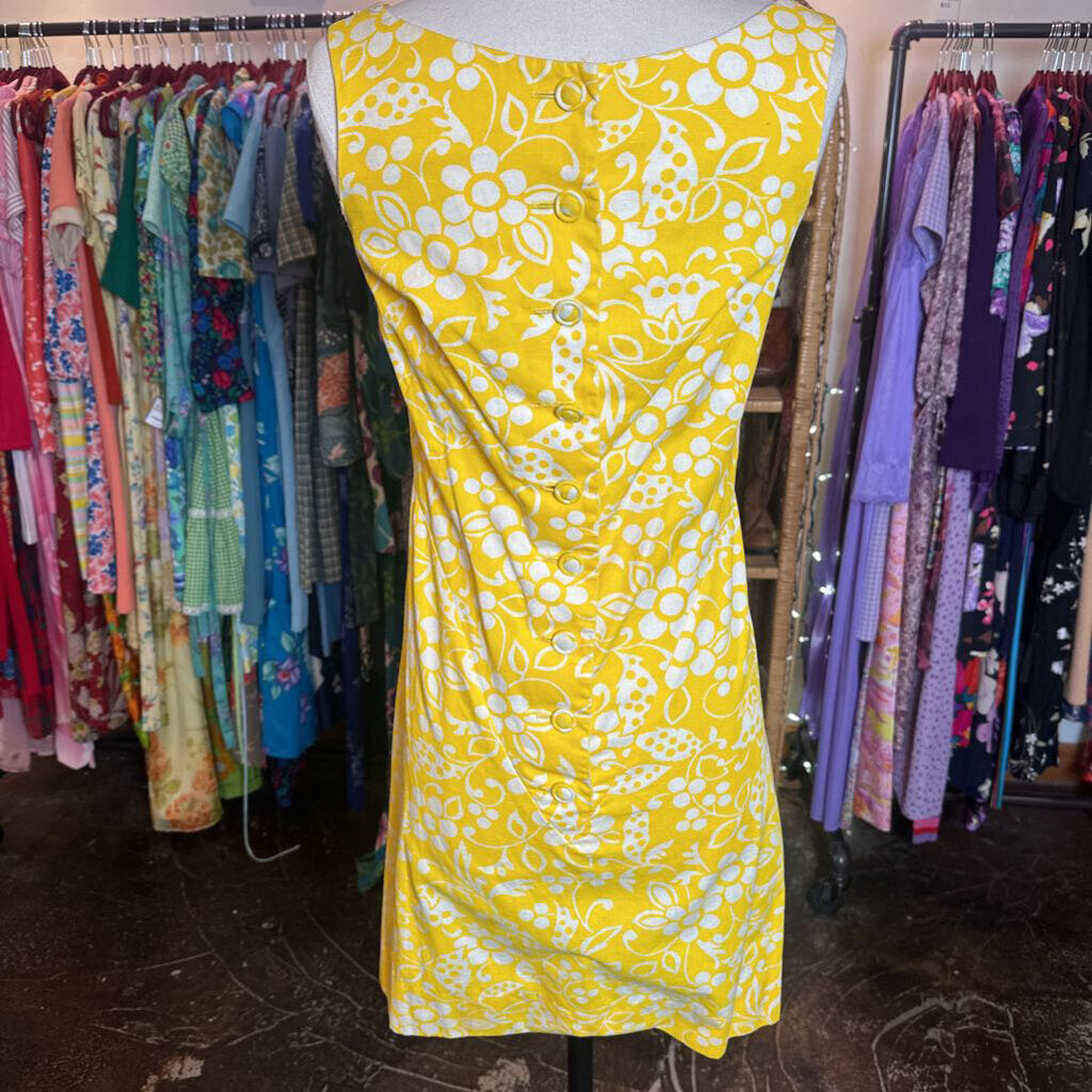 1960s Yellow and White Floral Day dress