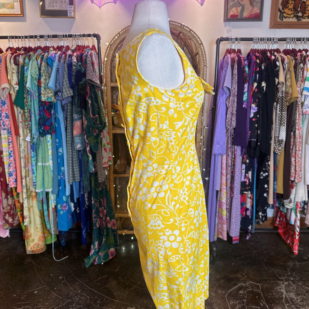 1960s Yellow and White Floral Day dress