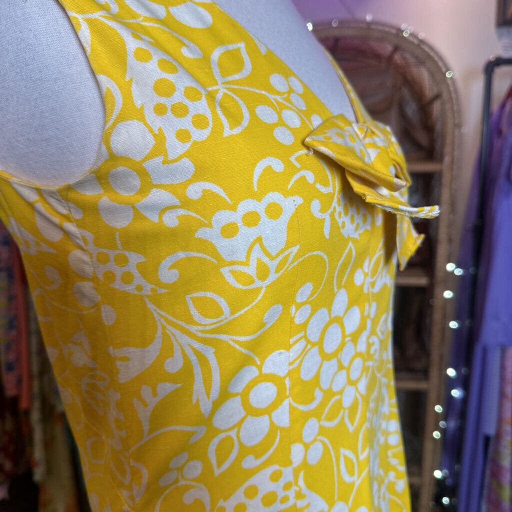 1960s Yellow and White Floral Day dress
