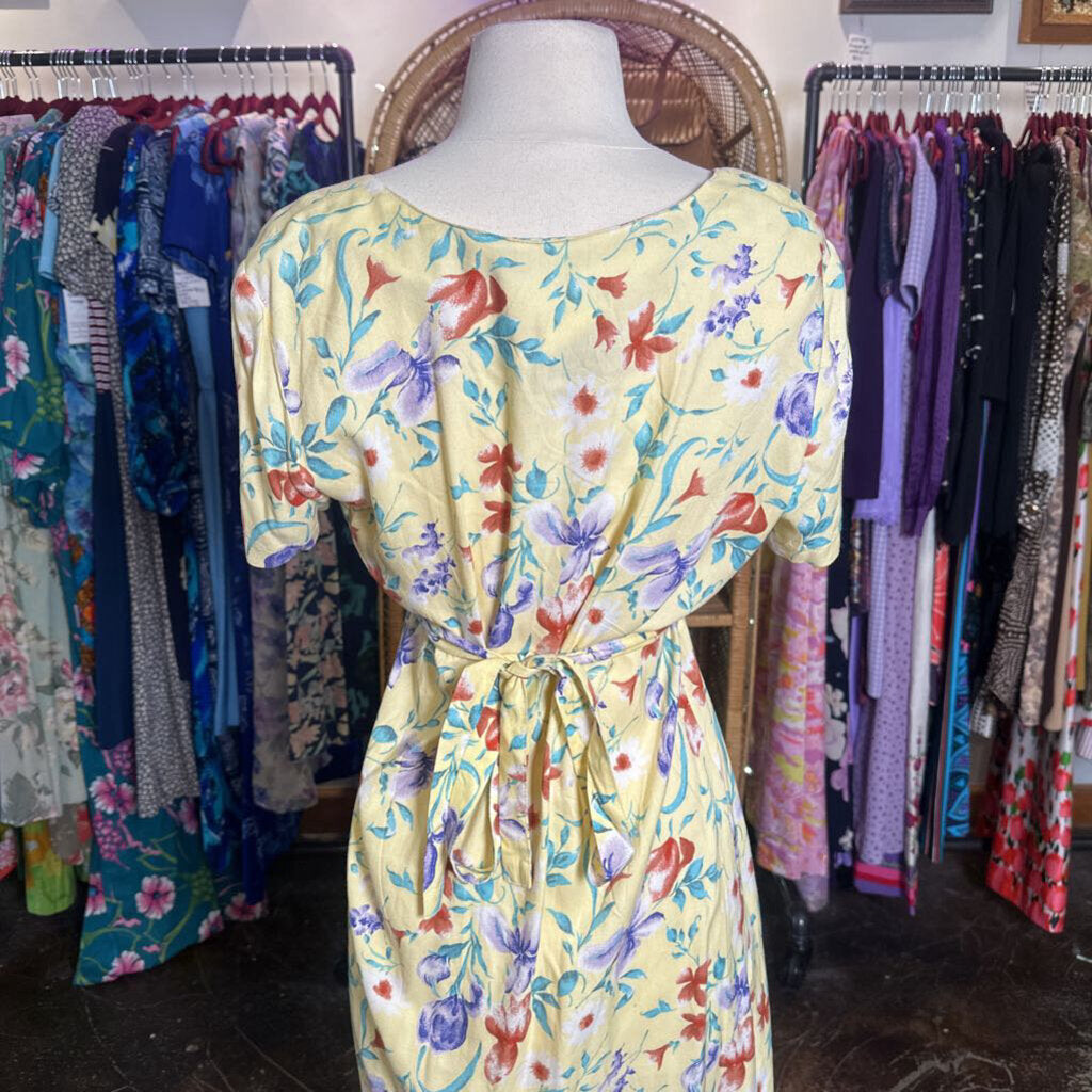 1990s Yellow Floral Midi Dress