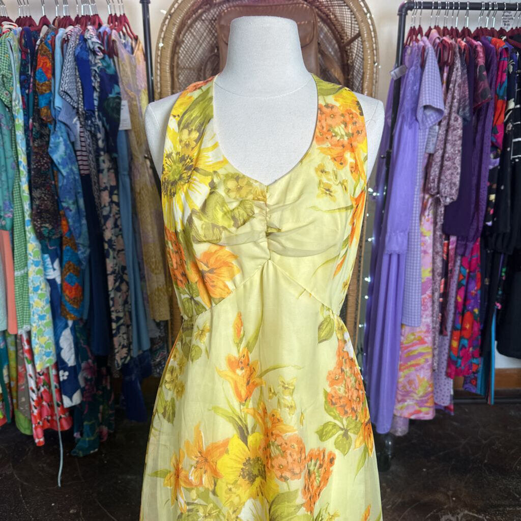 1970s Yellow Floral Maxi Dress