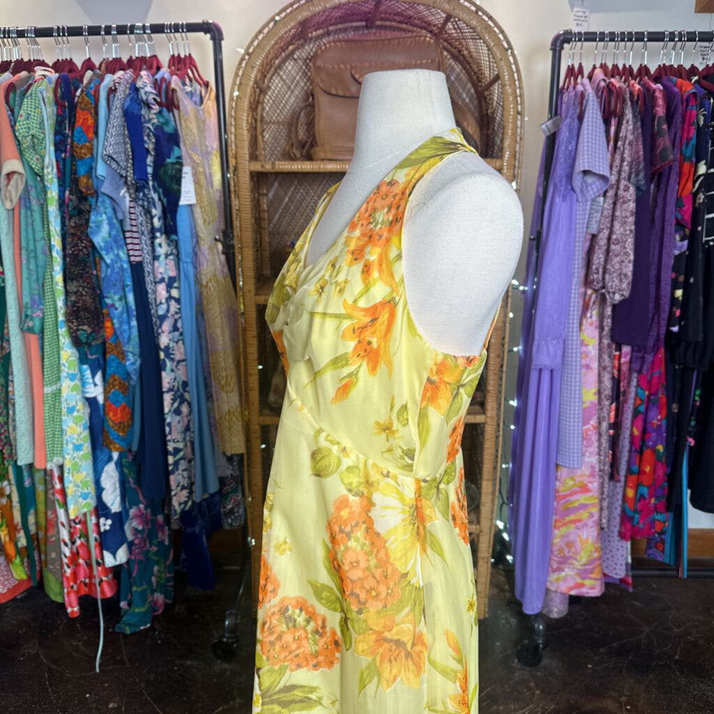 1970s Yellow Floral Maxi Dress