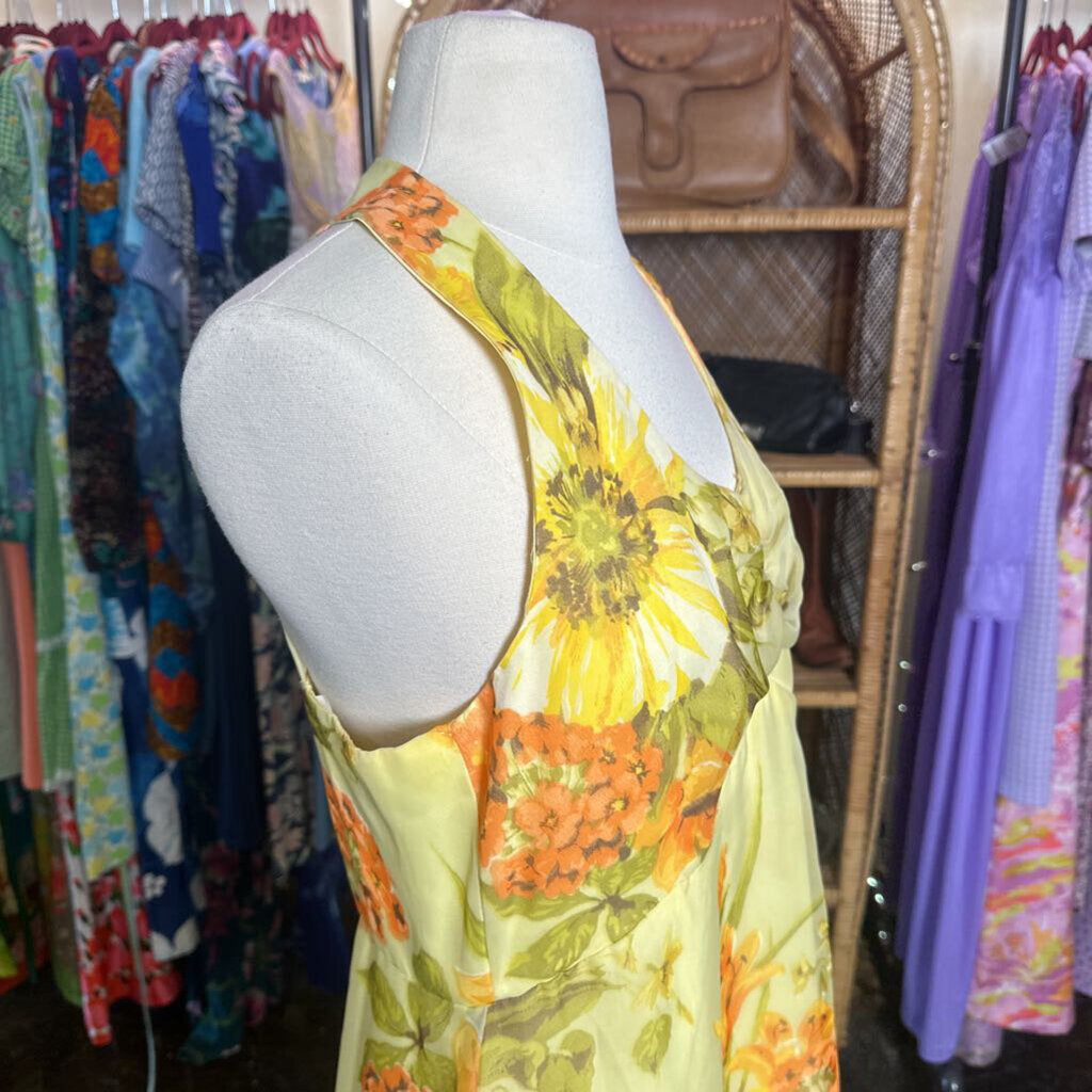 1970s Yellow Floral Maxi Dress