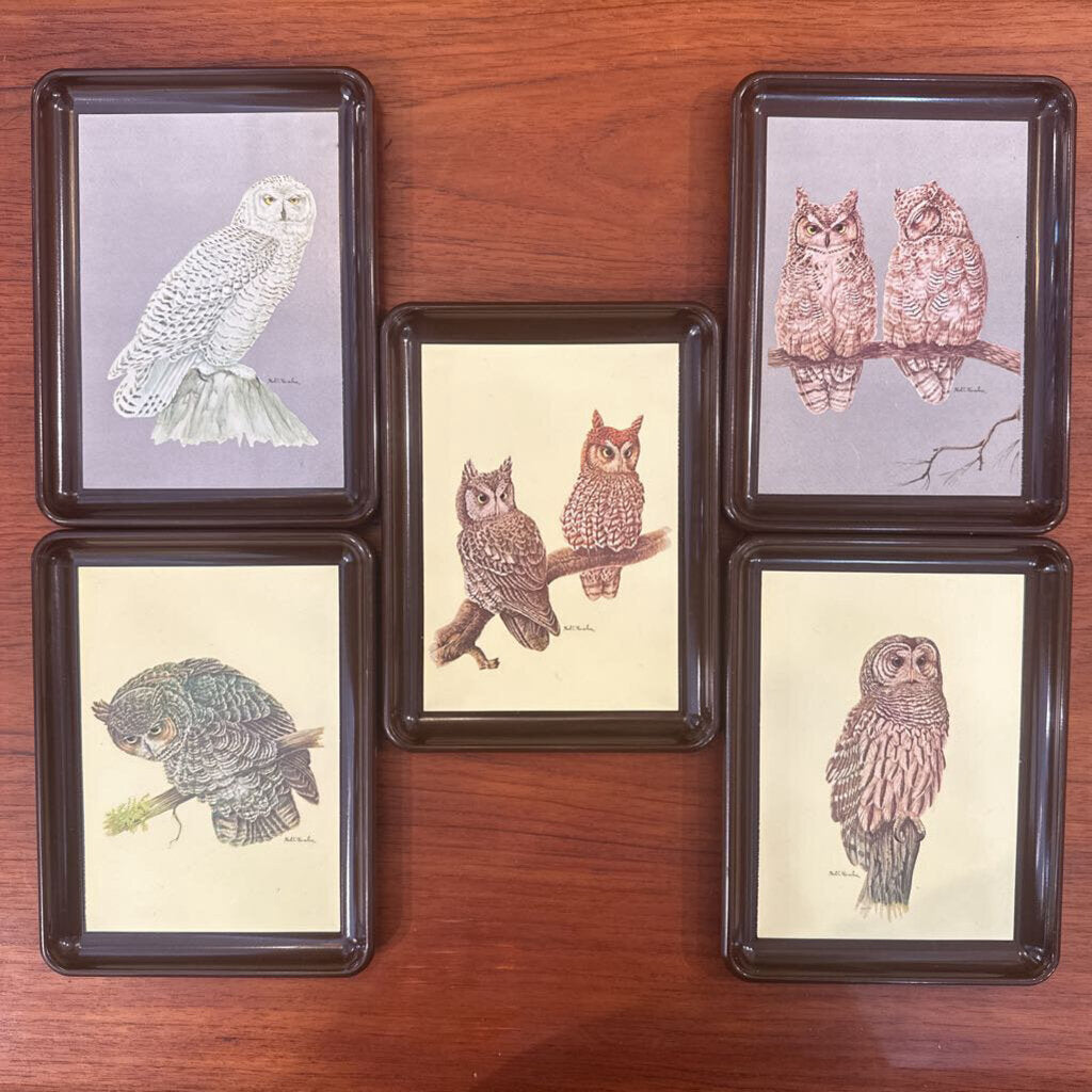 Set of 5 Vintage Karalus Owl trays