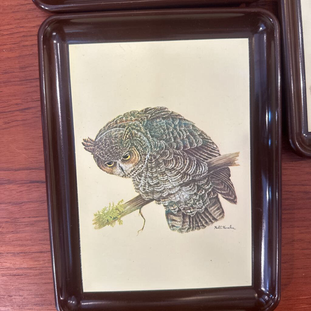 Set of 5 Vintage Karalus Owl trays
