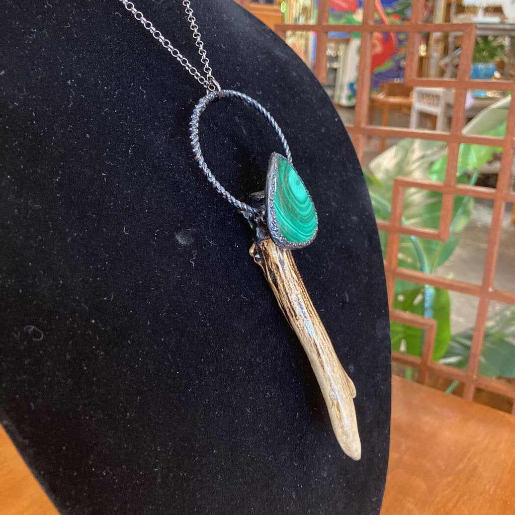 PL230-L Electroformed Roe Deer Antler and Malachite