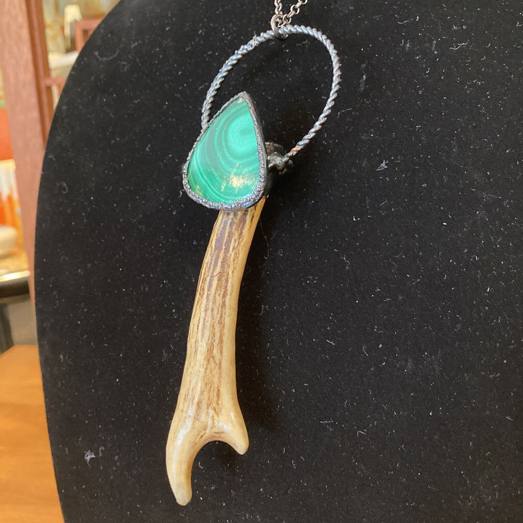 PL230-L Electroformed Roe Deer Antler and Malachite