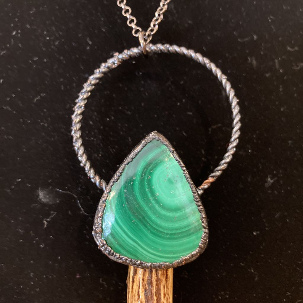 PL230-L Electroformed Roe Deer Antler and Malachite