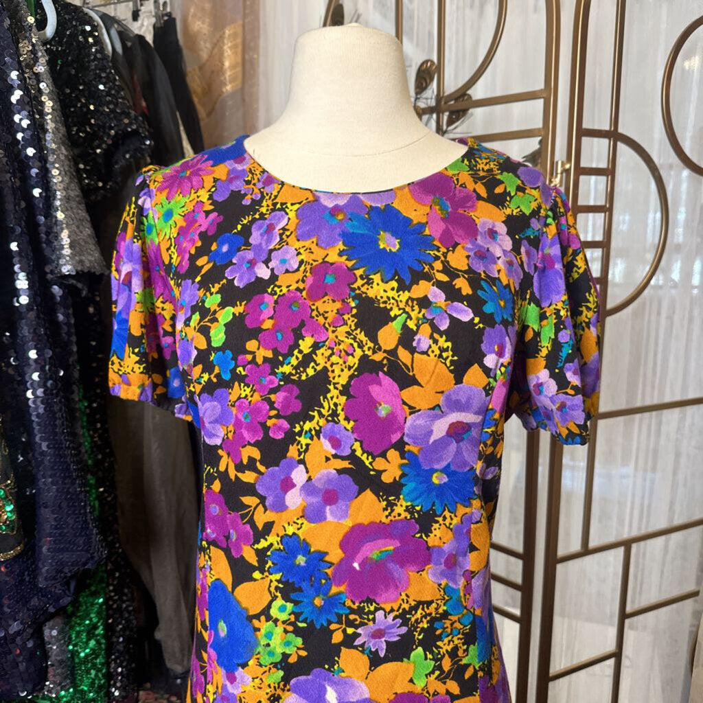 Bright Floral Dress - Purple/Blue