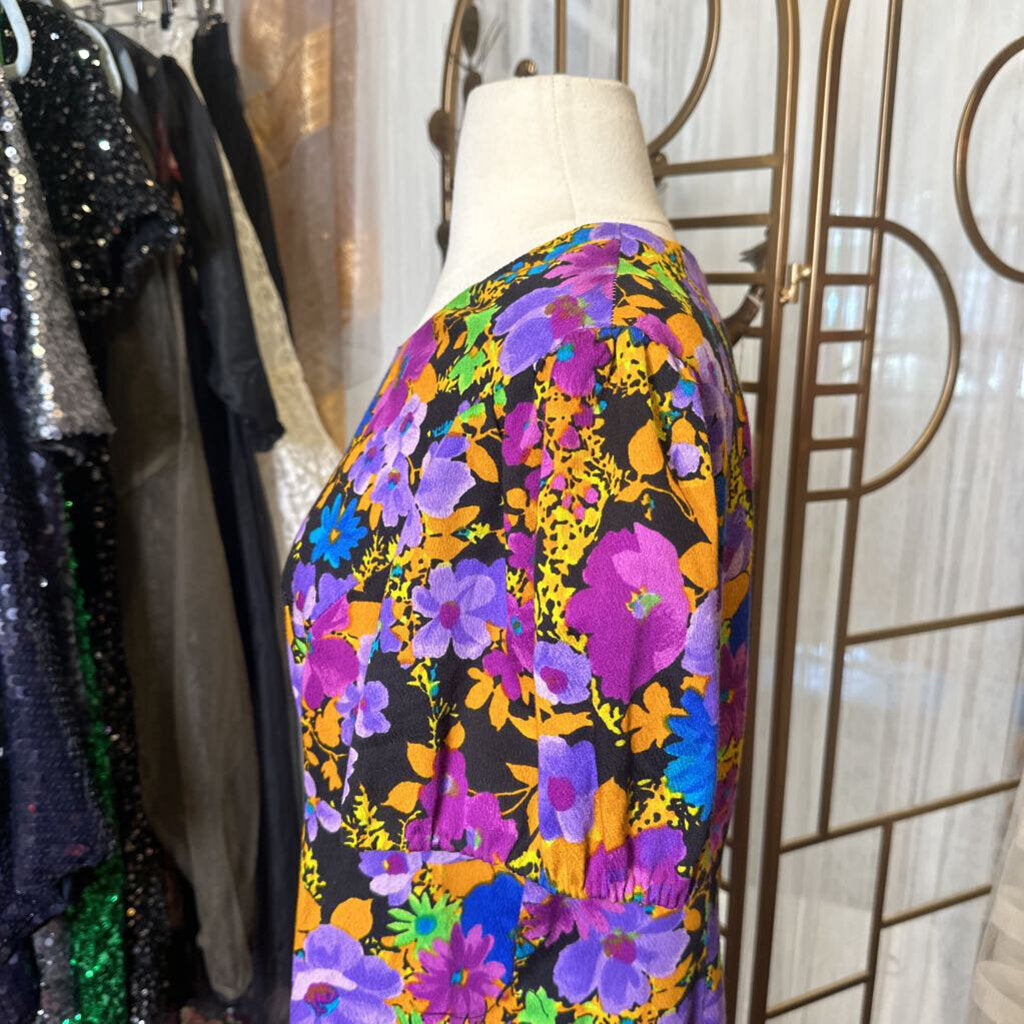 Bright Floral Dress - Purple/Blue