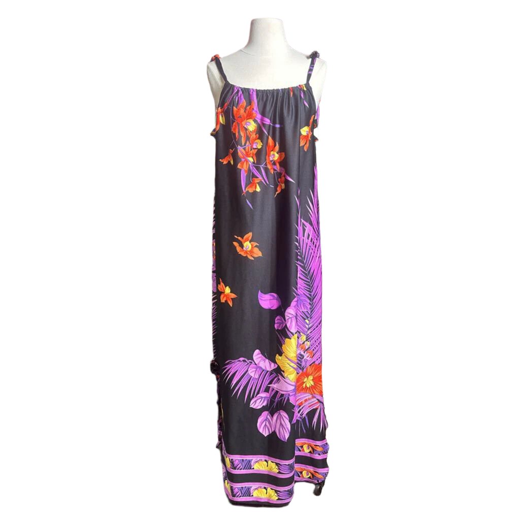 1970s Black Tropical Maxi