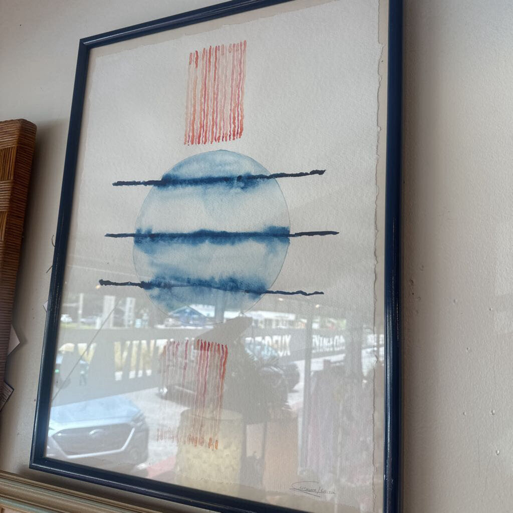 Blue circle w red stripes water color
