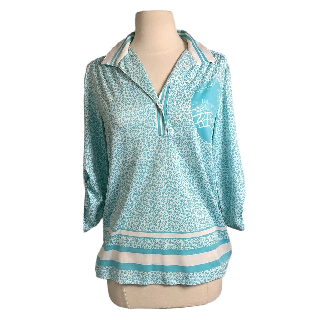 1970s Flapper Woman Scenic Print Blouse