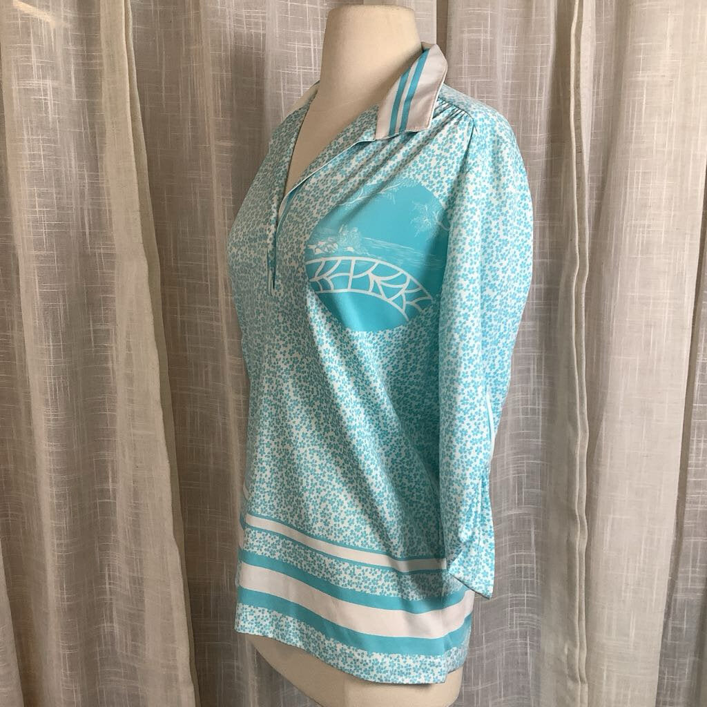 1970s Flapper Woman Scenic Print Blouse