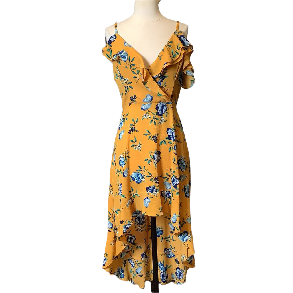 Orange and Blue Flower Stepped Hem Dress