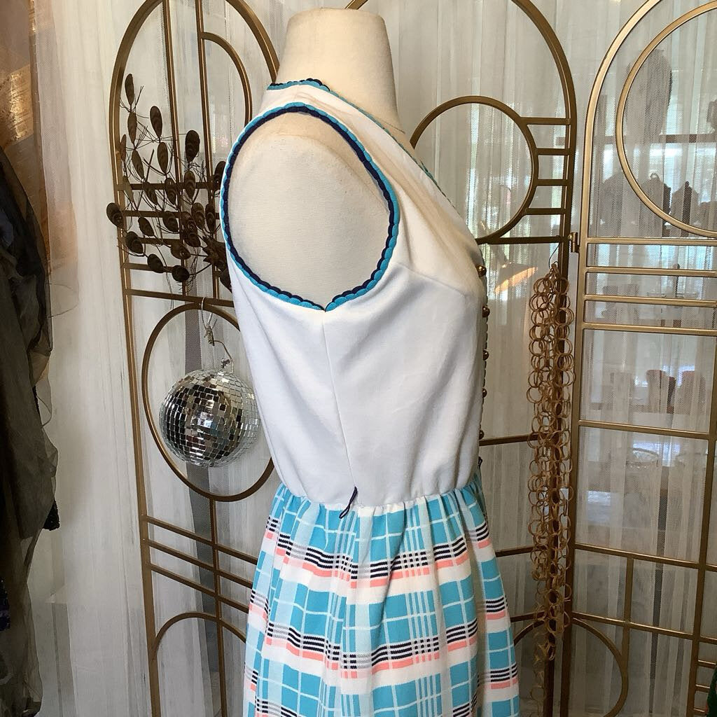1970s White Plaid Maxi Dress