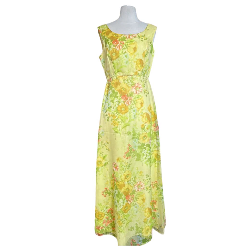 1970s Yellow Floral Maxi Dress