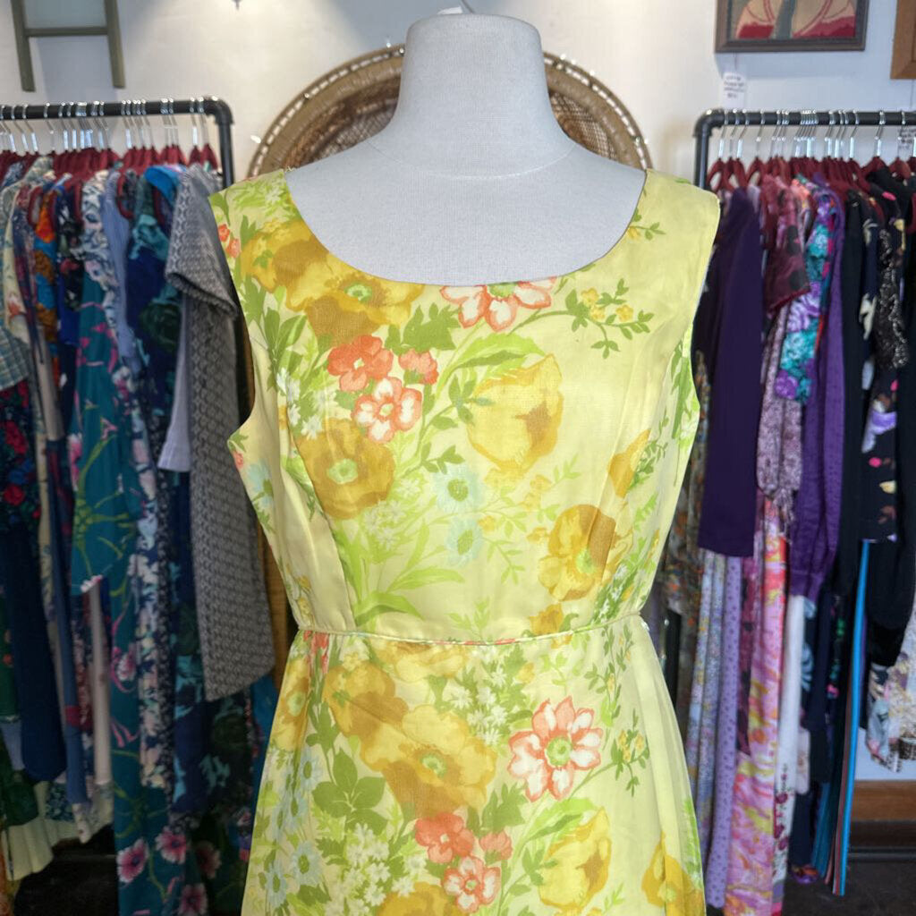 1970s Yellow Floral Maxi Dress